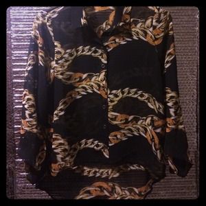 Forever 21 Sheer Black & Gold Blouse