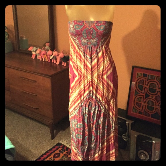 Multicolored Boho Strapless Maxi, M