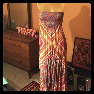 Multicolored Boho Strapless Maxi, M