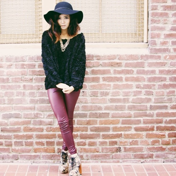 Kimchi Blue Pants - Burgundy Liquid Leggings