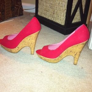 Sexy red canvas wedge