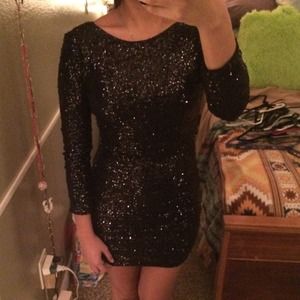 Black sequin dress with low back!