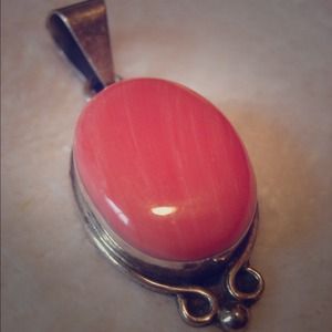 Nordstrom Orange Coral Pendant & Marcasite Cross