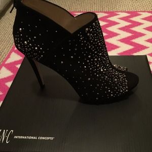 Worn once peep toe black bling booties size 8