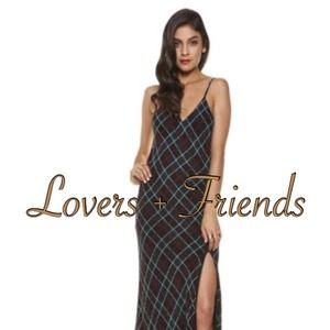 Long plaid print slinky maxi dress with sexy slit