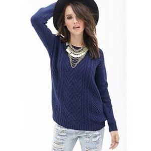 Navy mixed knit sweater