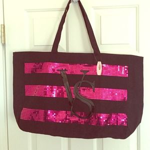 Pink and black VS tote