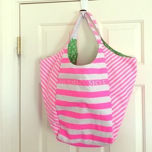 Pink and white striped VS tote