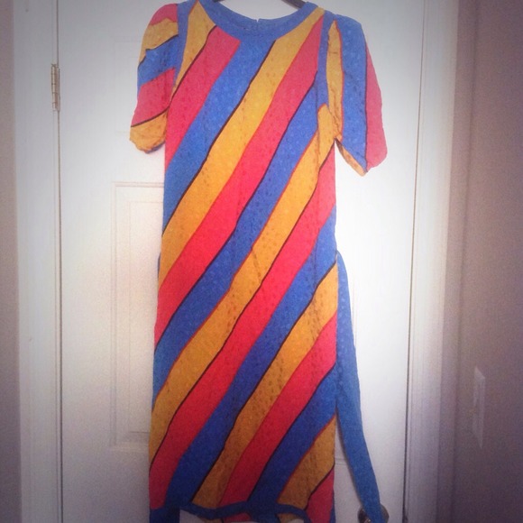 Vintage Flora Kung Silk Striped Dress 8