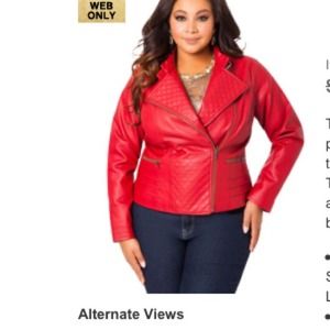 Ashley Stewart Red Leather moto jacket