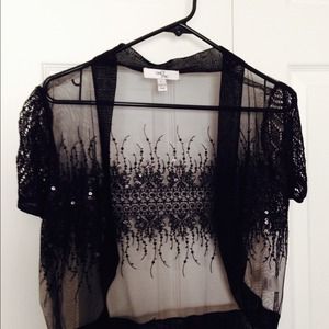 Lace Bolero cardigan w sequins Blk Sz L