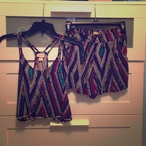 Printed crop top with matching high wasted shorts