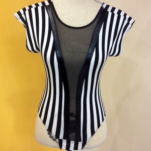 striped plunging neckline bodysuit.