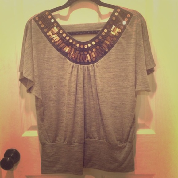 Grey Top with Beading