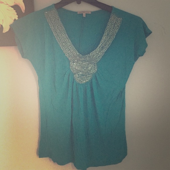 Teal charolette ruse rhinestone top.