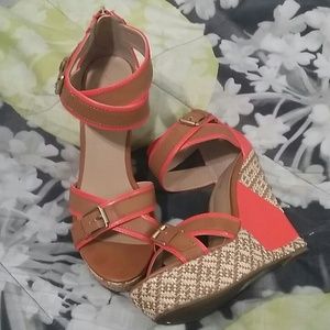 Orange & Tan Strappy Wedges