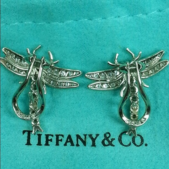 Tiffany & Co. Platinum Dragonfly Earrings Estate - Picture 2 of 4