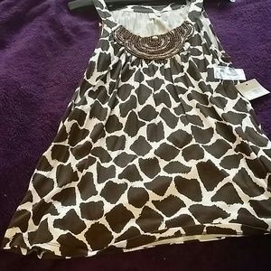 Embellished  Brown  and White Tank Top