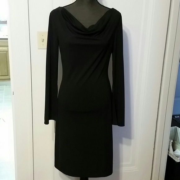 Black long sleeved cowl neck dress