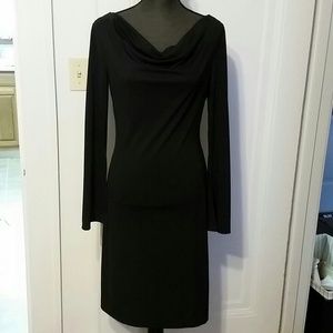 Black long sleeved cowl neck dress