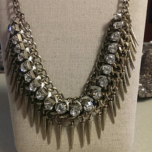 Gold Spikes and Rhinestone Statement Necklace