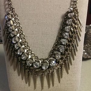 Gold Spikes and Rhinestone Statement Necklace