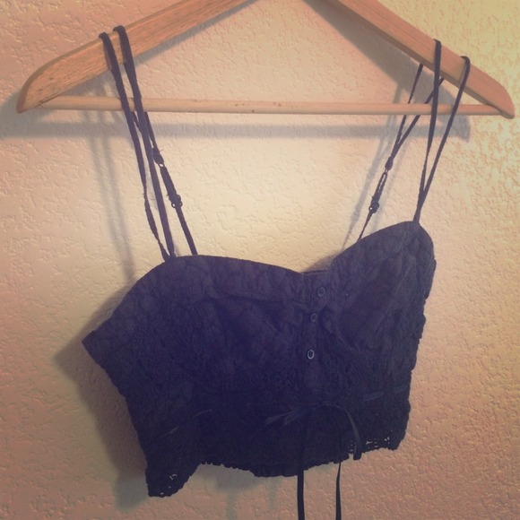 Navy Embroidered Crop Top