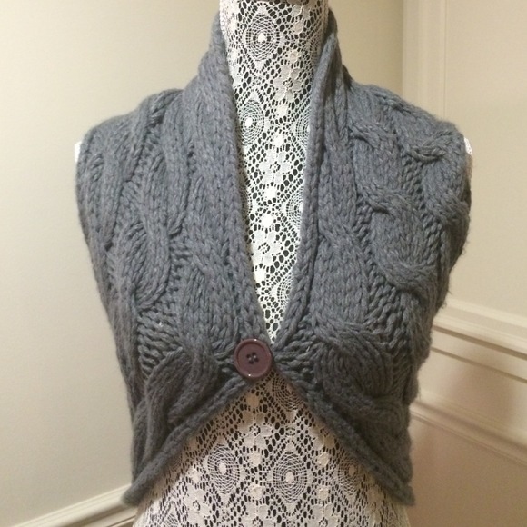 Sweaters - CABLE KNIT SHRUG WITH BUTTON CLOSURE