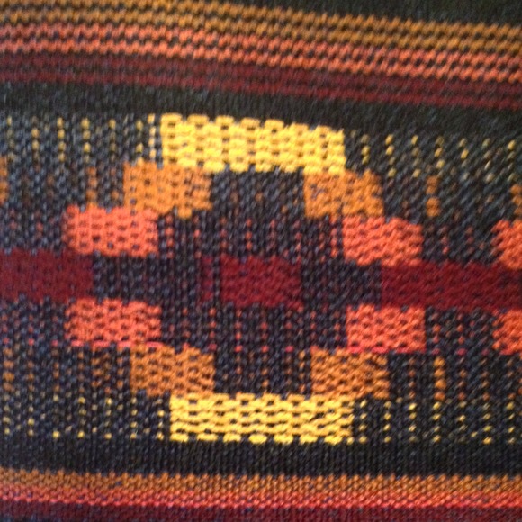 Handmade Blue Poncho Wrap with Aztec Pattern - Picture 4 of 4