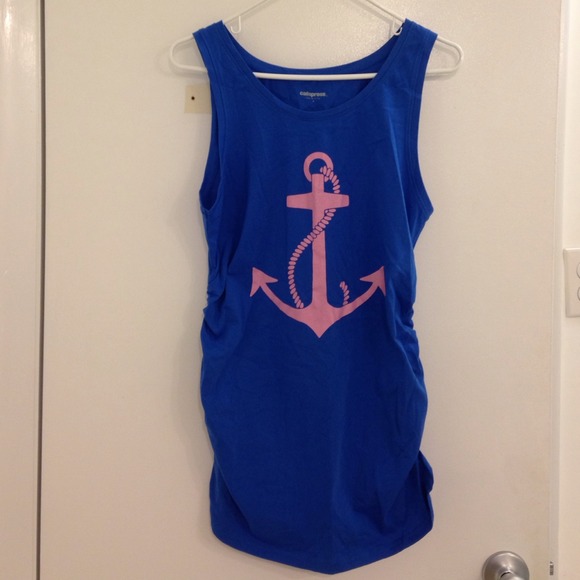 Cafepress Maternity Blue Tank w/ Pink Anchor NWOT