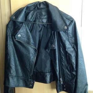 Vegan leather moto jacket.