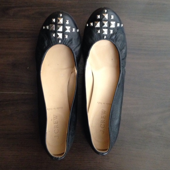Black leather pyramid studded flats from J. Crew