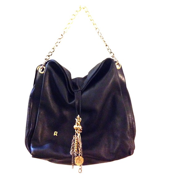 Vintage black leather purse with gold chain