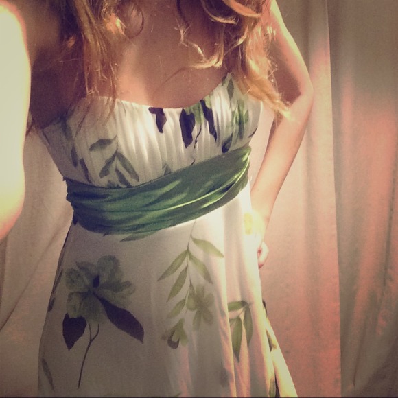 White and green floral dress
