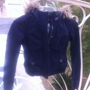 Abercrombie girls navy blue jacket w/fur