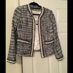 Blue and white tweed blazer with studs