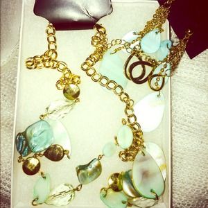 NEW !!! Aqua blue and gold necklace and earrings