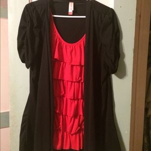 Red ruffle with black over shirt one piece