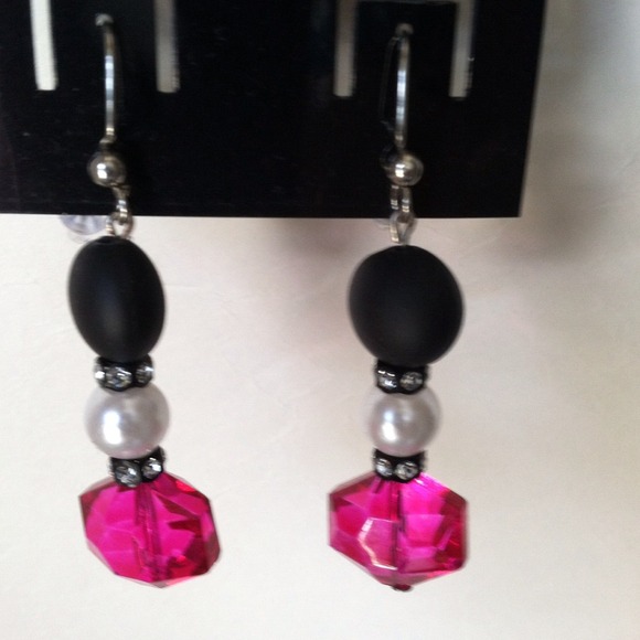 Black,Pink and Pearl Earrings