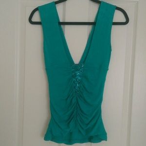 Marciano Turquoise Dazzilng Back V-Neck Top S/P