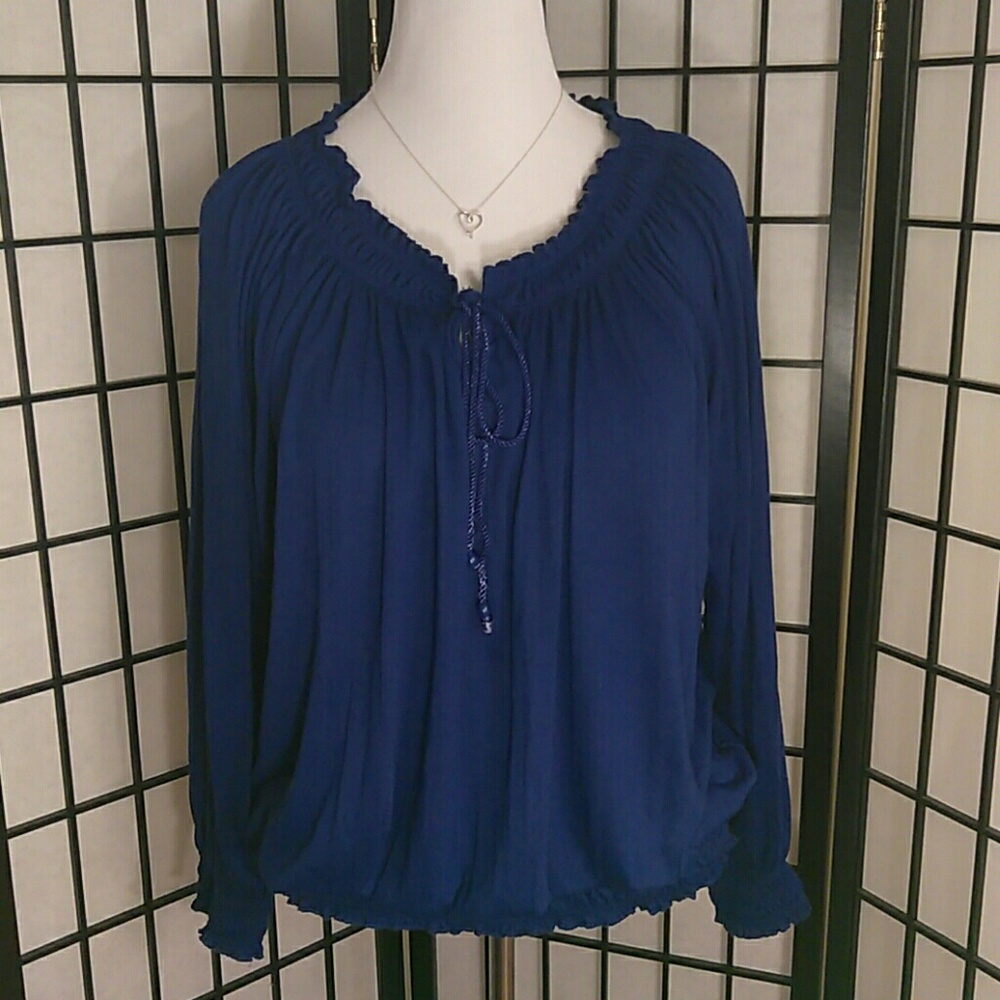 Flowy Blue Drawstring Top!