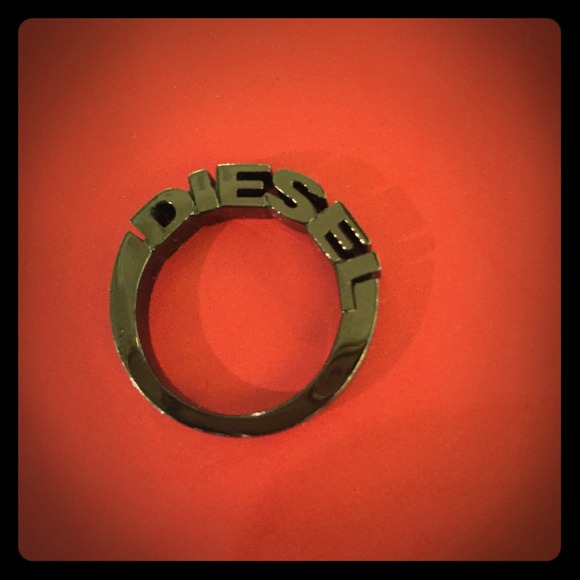 Ladies Black Stainless Steel 3D Diesel Logo Ring