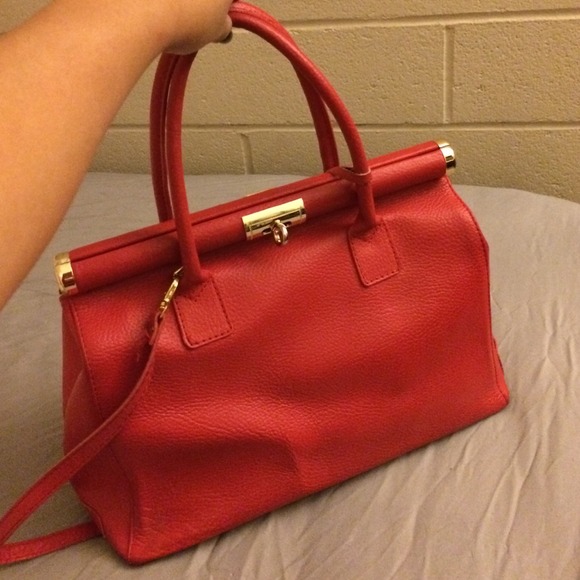 Handbags - Red top handle purse with gold detail