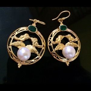 Handmade 22k earrings w/ emeralds & Pearls!
