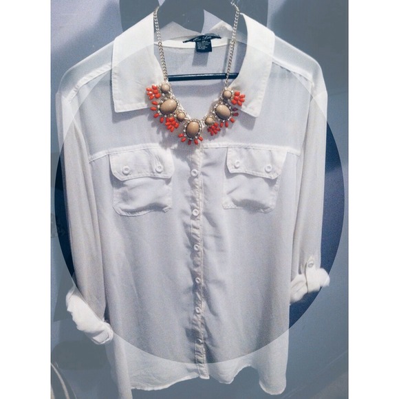 White Button Down Chiffon Blouse