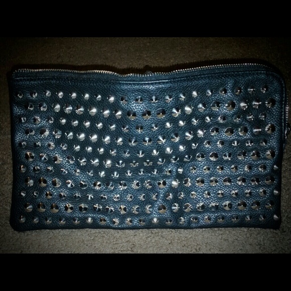 Studded Black Leather Clutch