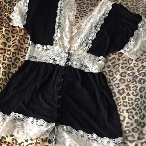 Black "v" neck button down blouse