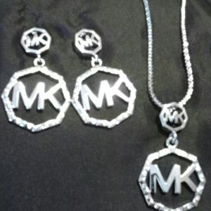 MK  Silver tone necklace and earring set