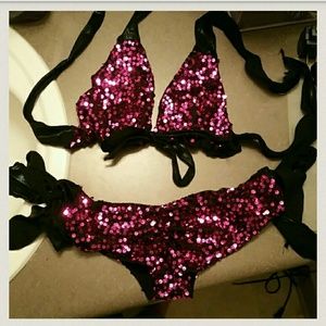 Pink and black sequin bikini