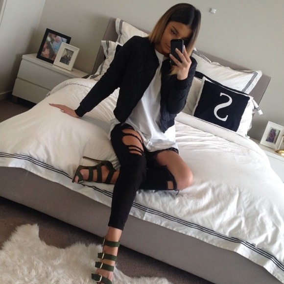 Distressed black denim